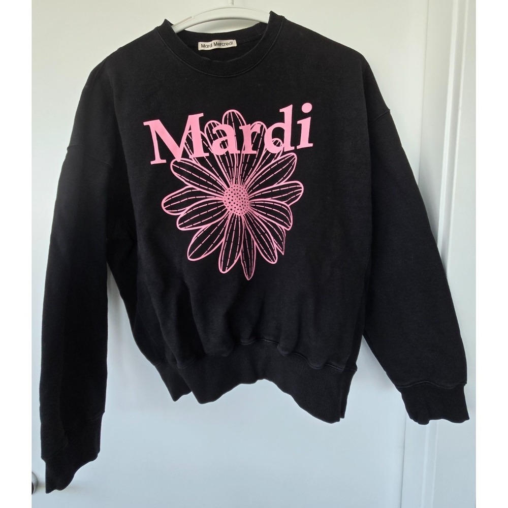 Mardi Mercredi Flower Sweatshirt Black Crewneck (One Size) Preppy College City